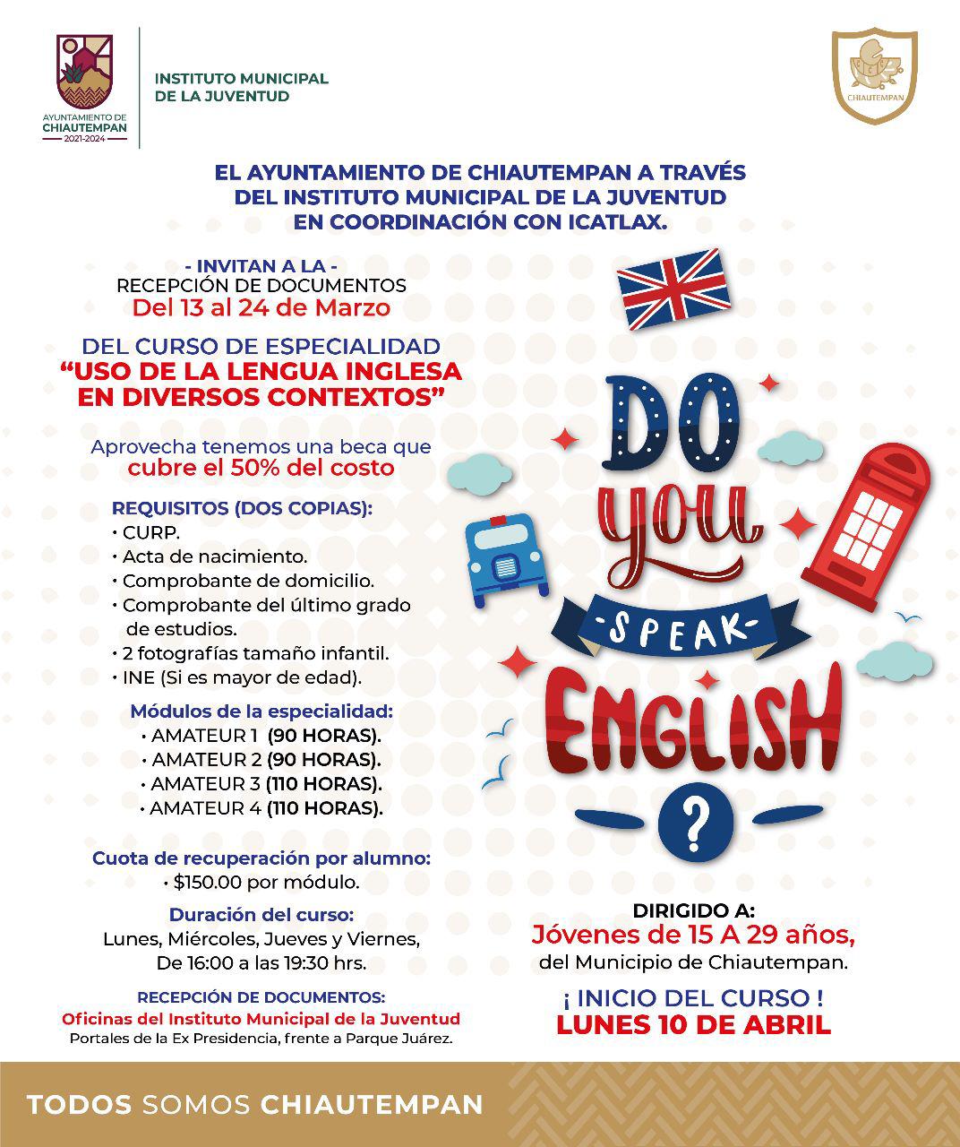 Invitan en Chiautempan al curso 'Uso de la lengua inglesa en diversos contextos'